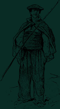 Sketch of a person in loose clothing and hat, holding a staff—reminiscent of Leku Ona Boise.